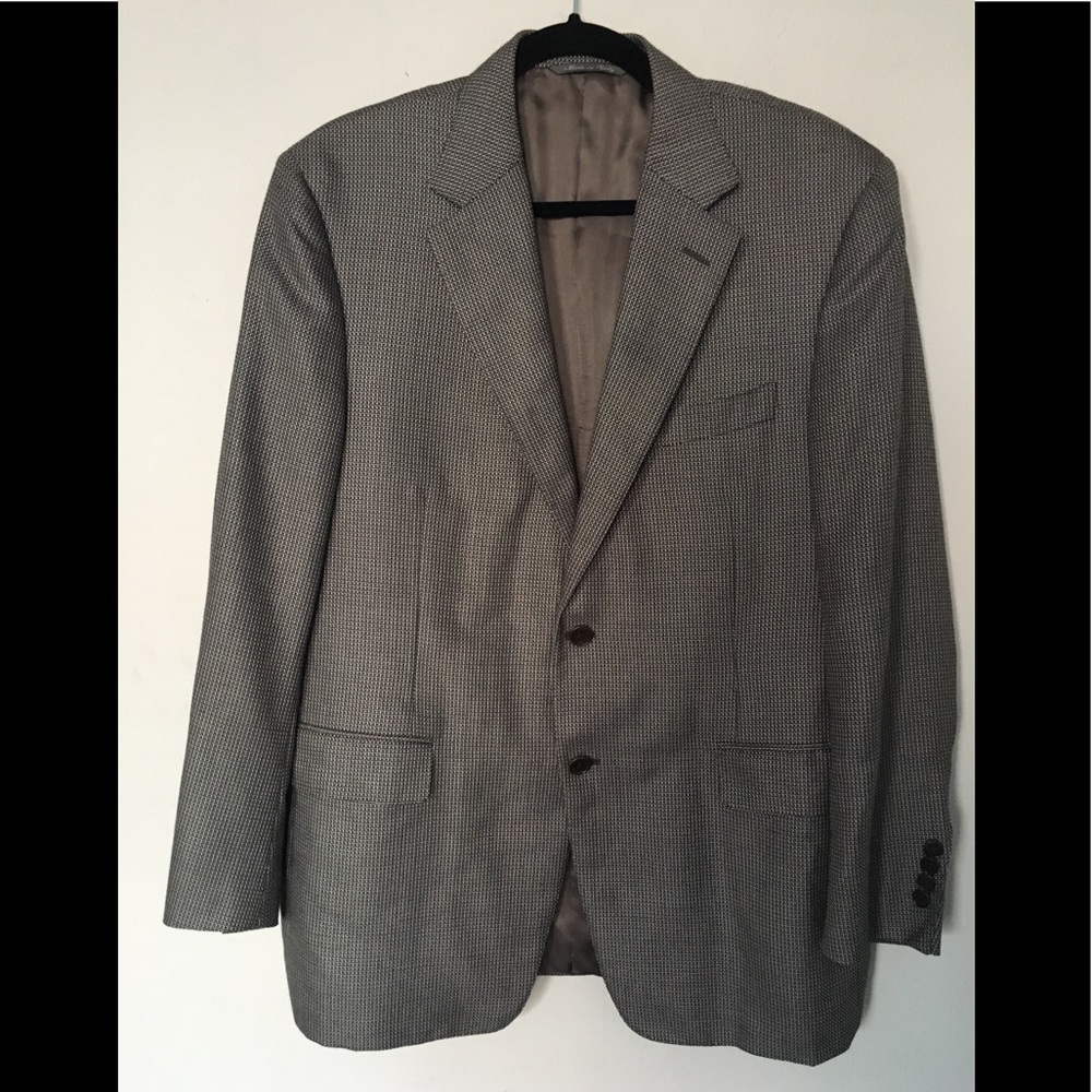 Canali Brown Label Silk/Wool Blazer Woven Check